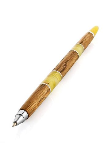 Handcrafted Wooden Ball Pen With Baltic Amber, image 