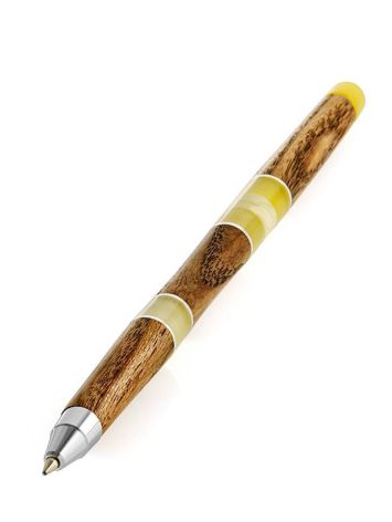 Handcrafted Wooden Ball Pen With Honey Amber, image 