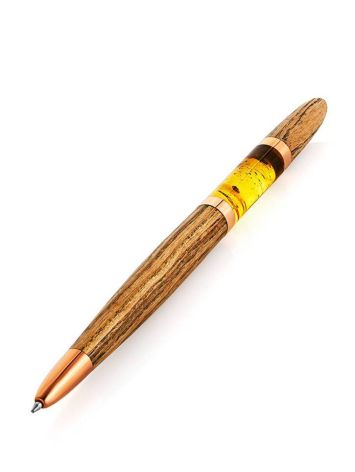 Unique Wooden Ball Pen With Amber And Inclusions, image 
