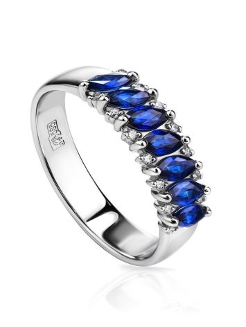White Gold Ring With Blue Sapphires And Diamonds The Mermaid, Ring Size: 5.5 / 16, image 
