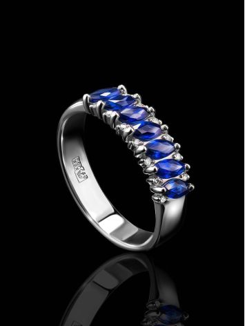 White Gold Ring With Blue Sapphires And Diamonds The Mermaid, Ring Size: 5.5 / 16, image , picture 2