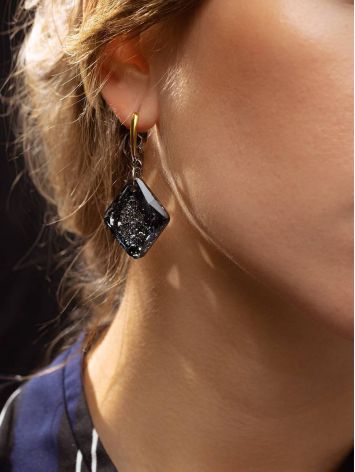 Gold Plated Dangle Earrings With Bold Black Crystals The Fame, image , picture 3