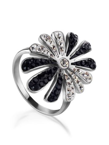 Silver Floral Ring With Two Toned Crystals The Eclat, Ring Size: 10 / 20, image 