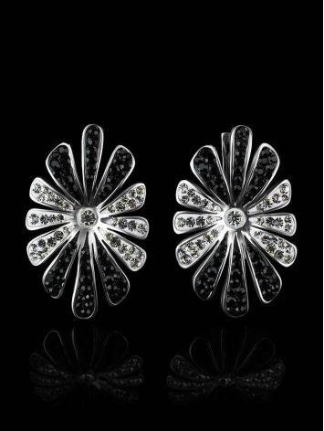 Silver Floral Earrings With Black And White Crystals The Eclat, image , picture 2