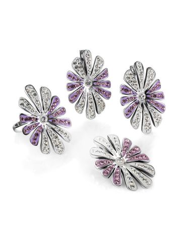 Silver Floral Earrings With White And Lilac Crystals The Eclat, image , picture 5