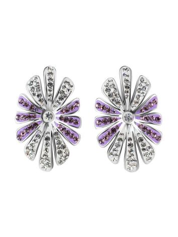 Silver Floral Earrings With White And Lilac Crystals The Eclat, image , picture 4