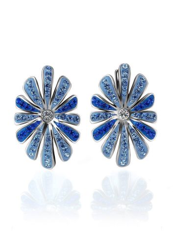 Silver Floral Earrings With Blue Crystals The Eclat, image , picture 3