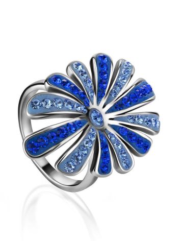 Silver Floral Ring With Blue Crystals The Eclat, Ring Size: 6.5 / 17, image 