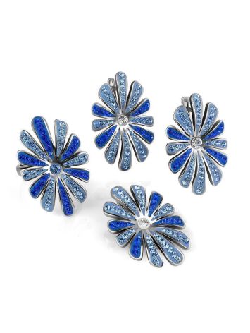 Silver Floral Earrings With Blue Crystals The Eclat, image , picture 4