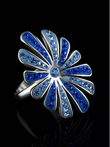 Silver Floral Ring With Blue Crystals The Eclat, Ring Size: 6.5 / 17, image , picture 2