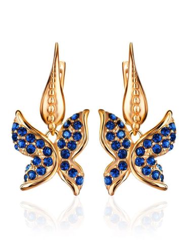 Blue Crystal Gold Plated Dangle Earrings The Jungle, image 