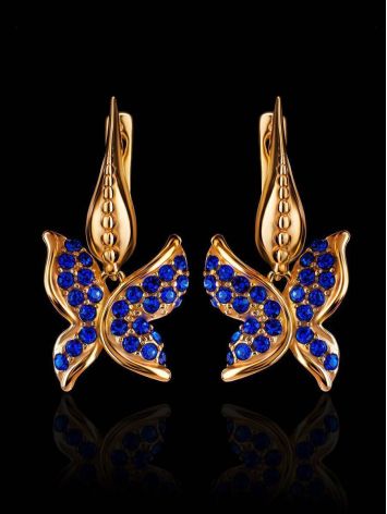 Blue Crystal Gold Plated Dangle Earrings The Jungle, image , picture 2