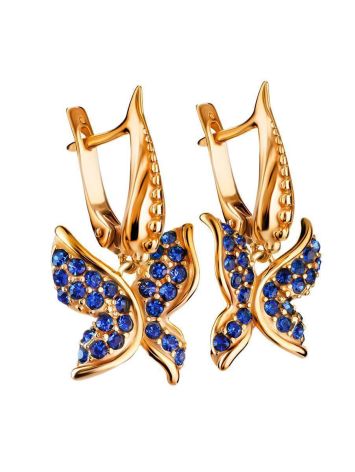 Blue Crystal Gold Plated Dangle Earrings The Jungle, image , picture 3