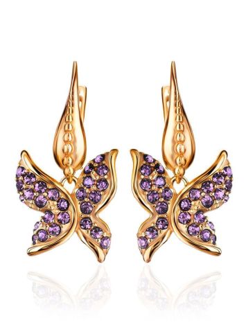 Gold-Plated Dangle Earrings With Lilac Crystals The Jungle, image 
