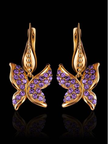 Gold-Plated Dangle Earrings With Lilac Crystals The Jungle, image , picture 2