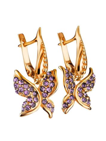 Gold-Plated Dangle Earrings With Lilac Crystals The Jungle, image , picture 3