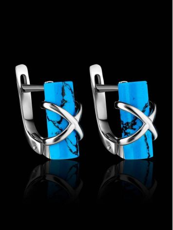 Cylindric Cut Reconstructed Turquoise Earrings In Silver The Scandinavia, image , picture 2