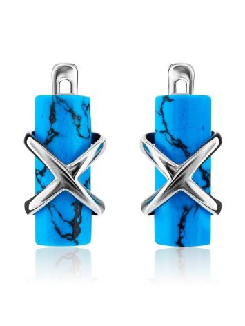 Cylindric Cut Reconstructed Turquoise Earrings In Silver The Scandinavia, image , picture 3