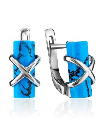 Cylindric Cut Reconstructed Turquoise Earrings In Silver The Scandinavia, image 