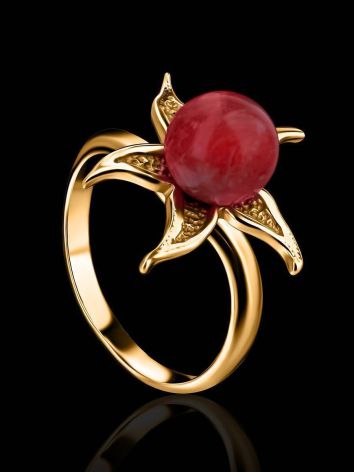 Gold-Plated Floral Ring With Reconstructed Coral The Persimmon, Ring Size: 6 / 16.5, image , picture 2
