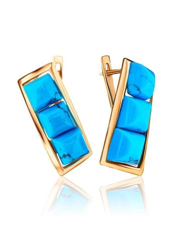 Geometric Reconstructed Turquoise Earrings In Gold-Plated Silver, image 