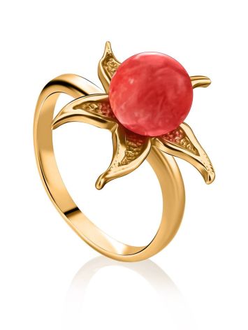 Gold-Plated Floral Ring With Reconstructed Coral The Persimmon, Ring Size: 6 / 16.5, image 
