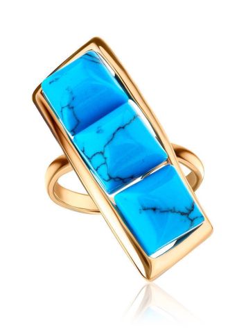 Reconstructed Turquoise Cocktail Ring In Gold-Plated Silver, Ring Size: 9.5 / 19.5, image , picture 4