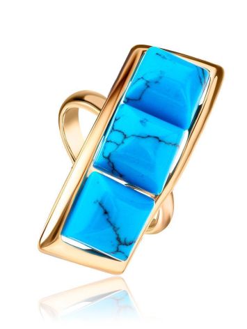 Reconstructed Turquoise Cocktail Ring In Gold-Plated Silver, Ring Size: 9.5 / 19.5, image 