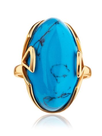 Reconstructed Turquoise Cocktail Ring In Gold-Plated Silver The Rendezvous, Ring Size: 6.5 / 17, image , picture 4