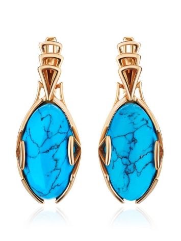Designer Reconstructed Turquoise Earrings In Gold-Plated Silver The Rendezvous, image , picture 4