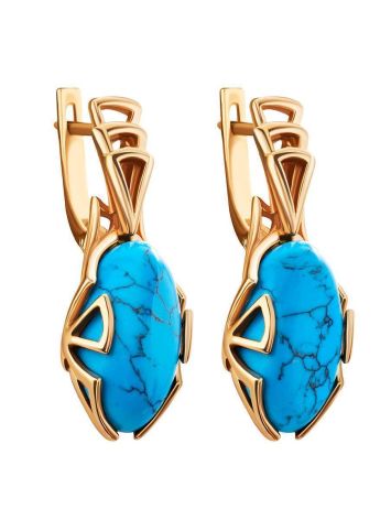 Designer Reconstructed Turquoise Earrings In Gold-Plated Silver The Rendezvous, image 