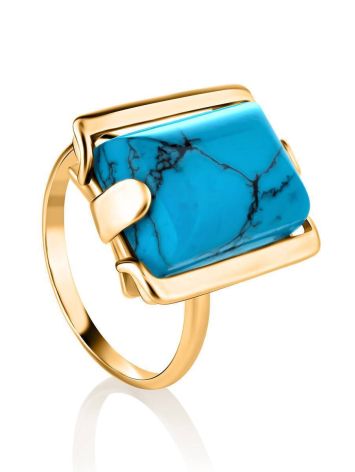 Gold-Plated Statement Ring With Reconstructed Turquoise Centerpiece, Ring Size: 6.5 / 17, image 