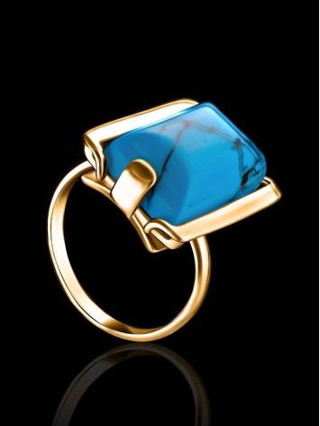 Gold-Plated Statement Ring With Reconstructed Turquoise Centerpiece, Ring Size: 6.5 / 17, image , picture 2