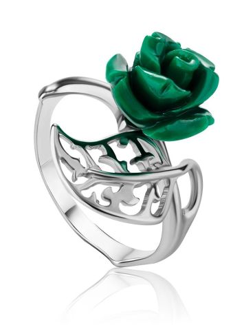 Sterling Silver Ring With Reconstructed Malachite Flower The Kalina, Ring Size: 5.5 / 16, image 