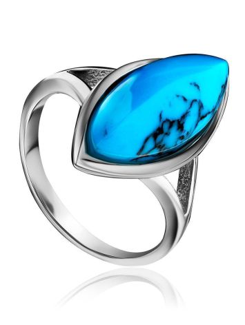 Sterling Silver Ring With Reconstructed Turquoise Centerpiece, Ring Size: 10 / 20, image 