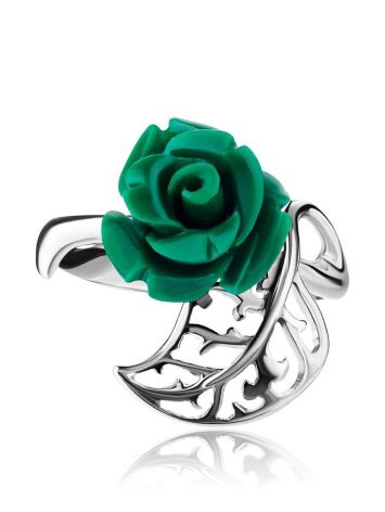Sterling Silver Ring With Reconstructed Malachite Flower The Kalina, Ring Size: 5.5 / 16, image , picture 3