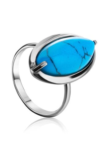 Sterling Silver Ring With Reconstructed Turquoise Centerstone, Ring Size: 8.5 / 18.5, image 