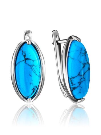 Elegant Silver Earrings With Reconstructed Turquoise, image 