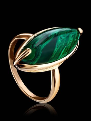 Gold-Plated Ring With Reconstructed Malachite Centerstone, Ring Size: 6.5 / 17, image , picture 2
