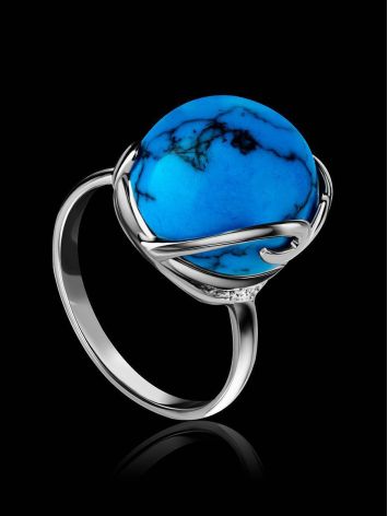 Classy Reconstructed Turquoise Silver Ring, Ring Size: 6 / 16.5, image , picture 2