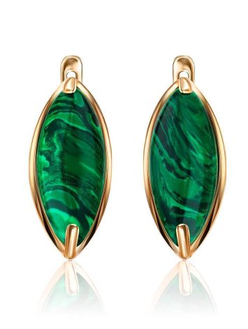 Gold-Plated Earrings With Reconstructed Malachite Centerstones, image , picture 4