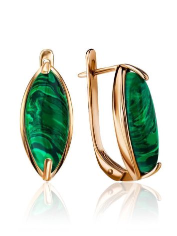 Gold-Plated Earrings With Reconstructed Malachite Centerstones, image 