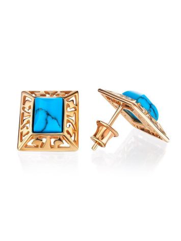 Ornate Gold-Plated Stud Earrings With Reconstructed Turquoise The Ithaca, image 