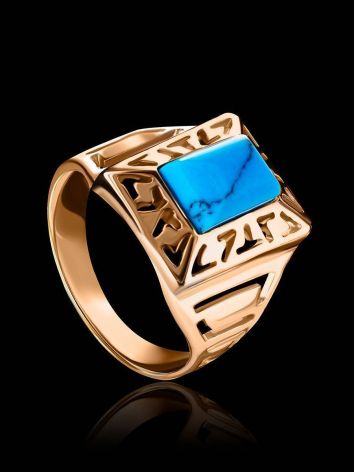 Gold-Plated Signet Ring With Reconstructed Turquoise The Ithaca, Ring Size: 8.5 / 18.5, image , picture 2