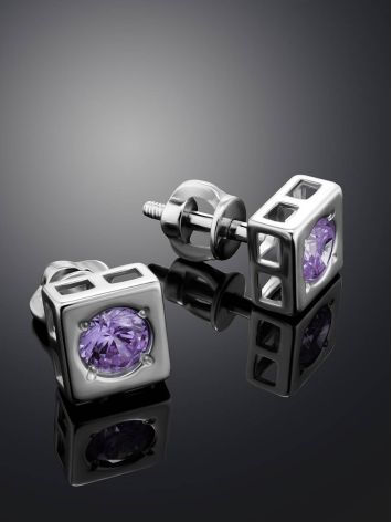 Geometric Silver Studs With Lilac Crystals The Aurora, image , picture 2