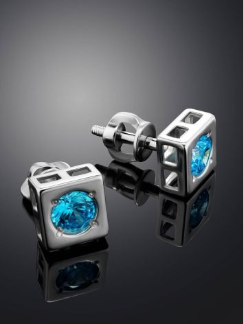 Geometric Silver Studs With Light Blue Crystals The Aurora, image , picture 2