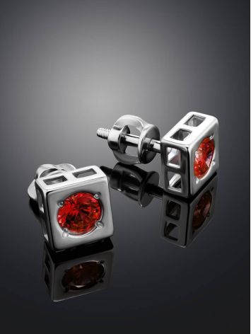 Square Silver Studs With Red Crystals The Aurora, image , picture 2