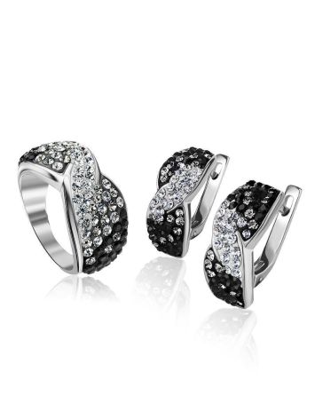 Sterling Silver Ring With Black And White Crystals The Eclat, Ring Size: 5.5 / 16, image , picture 4