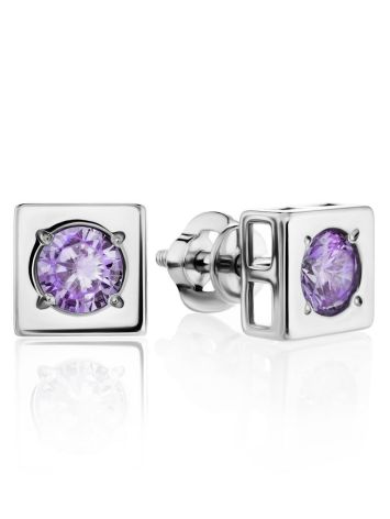 Geometric Silver Studs With Lilac Crystals The Aurora, image 