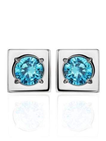 Geometric Silver Studs With Light Blue Crystals The Aurora, image , picture 3